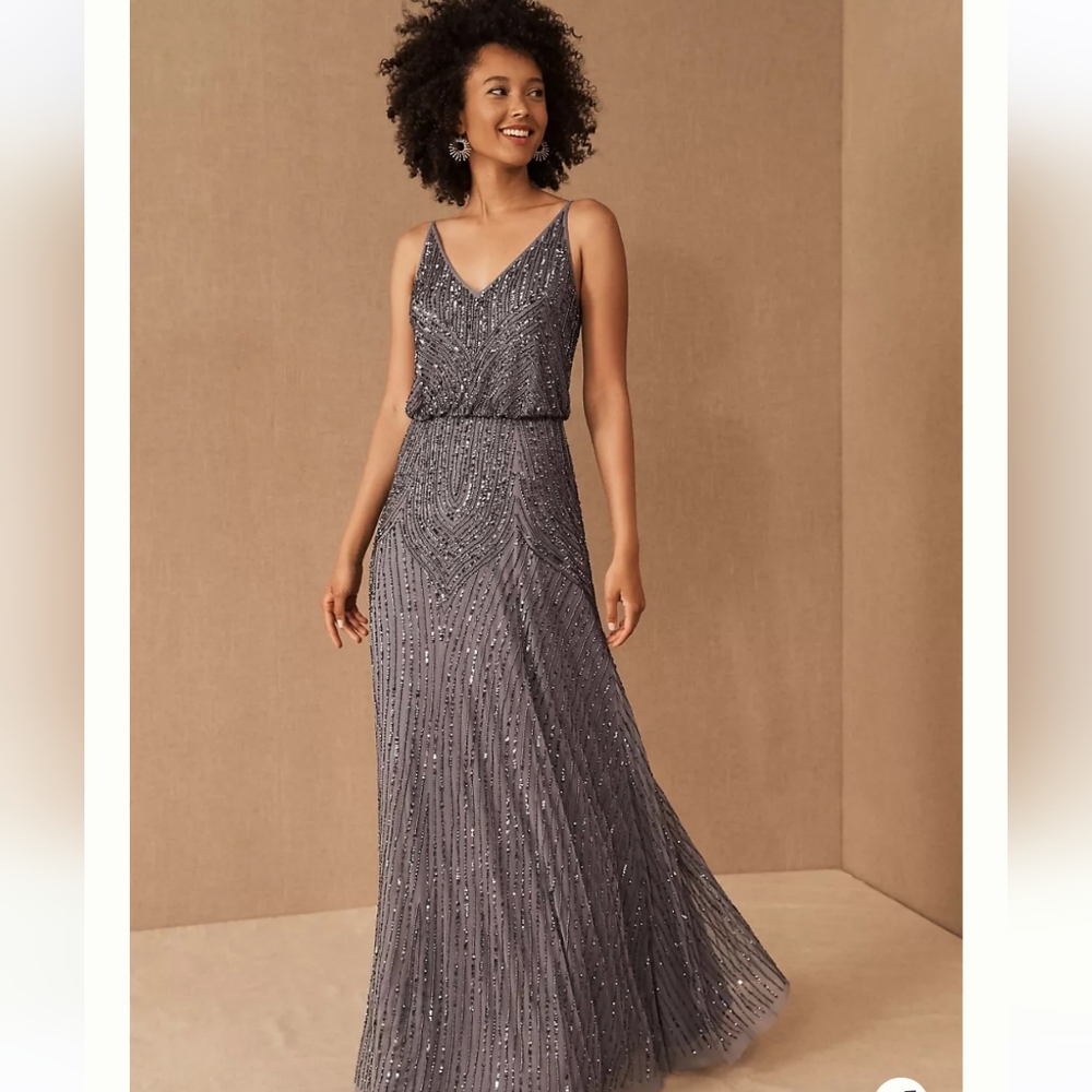 Anthropologie/ BHLDN Fidelia Beaded Maxi Dress - Grey/Hydrangea